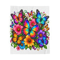Butterfly Garden Velveteen Plush Blanket — Vibrant Rainbow Butterflies & Flowers Throw