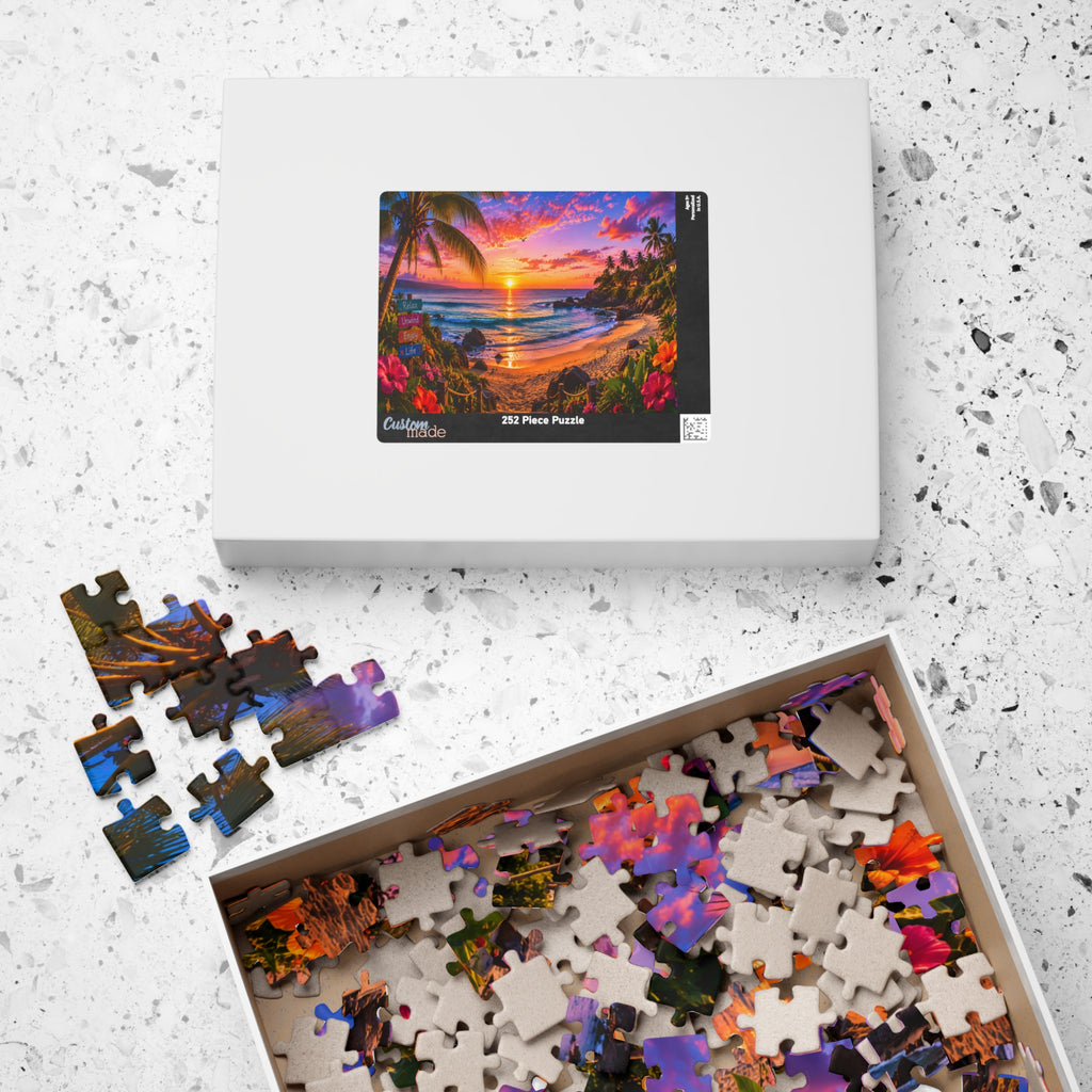Tropical Sunset Beach Jigsaw Puzzle — Scenic Ocean View 110/252/520/1014-Piece
