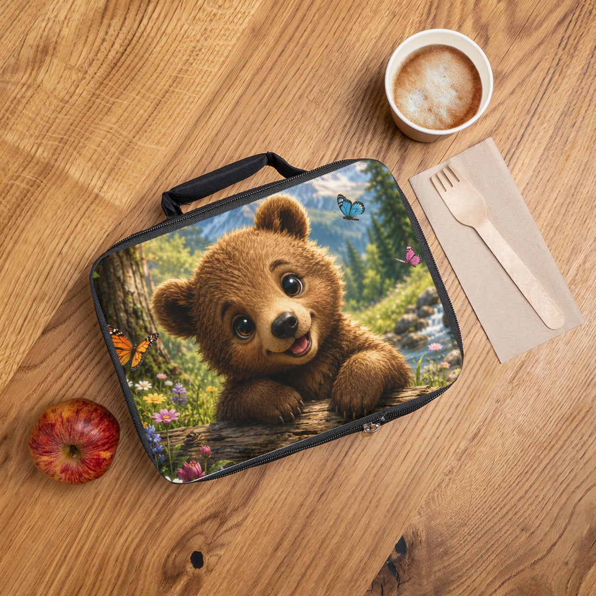 Cute Bear Lunch Bag – Insulated Kids' Lunchbox with Forest Wildlife Design