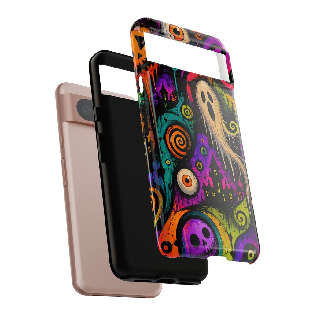 Halloween Ghost Phone Case — Colorful Spooky Skull & Haunted House Tough Case