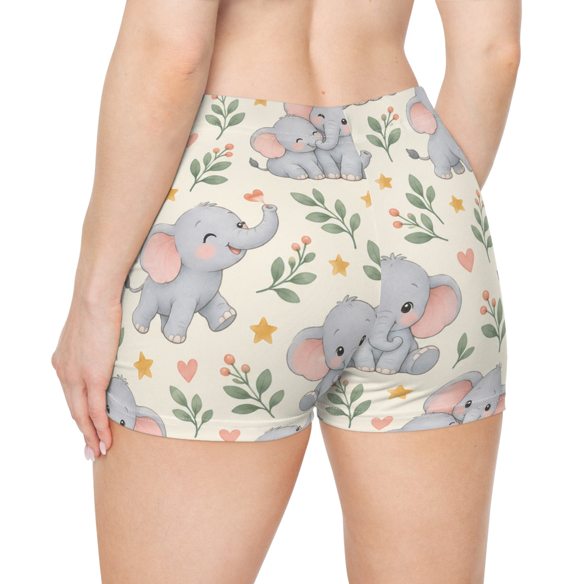 Cute Baby Elephant Print Women's Shorts — Pastel Nursery Animal Swim & Lounge Shorts