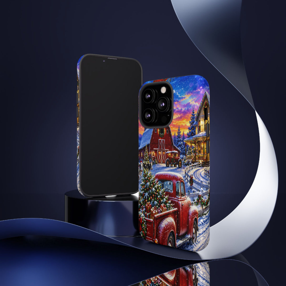 Christmas Farm Phone Case — Vintage Red Truck in Snowy Holiday Scene