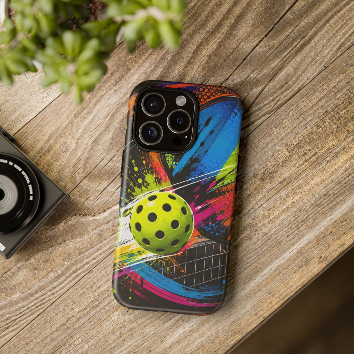 Pickleball Phone Case – Neon Paddle & Ball Splash Tough Case