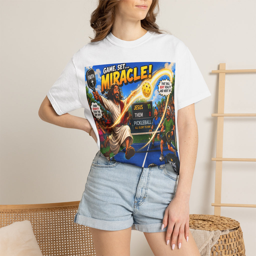 Game, Set, Miracle! Jesus Pickleball Graphic T-Shirt