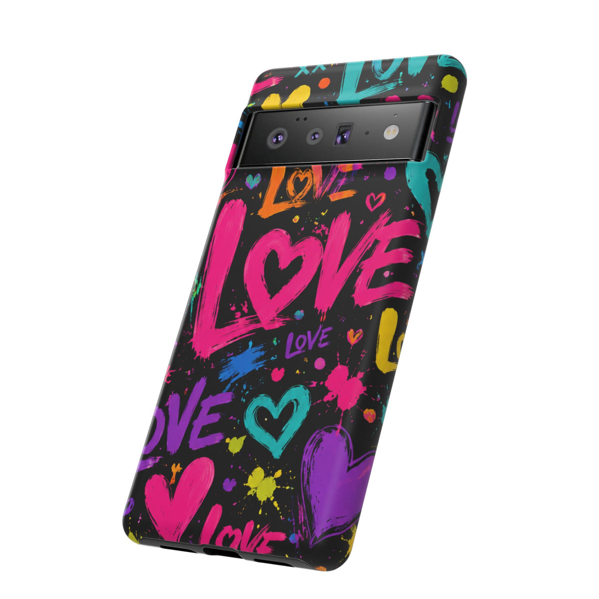 Phone Case — Neon Graffiti "Love" Hearts Protective Tough Case