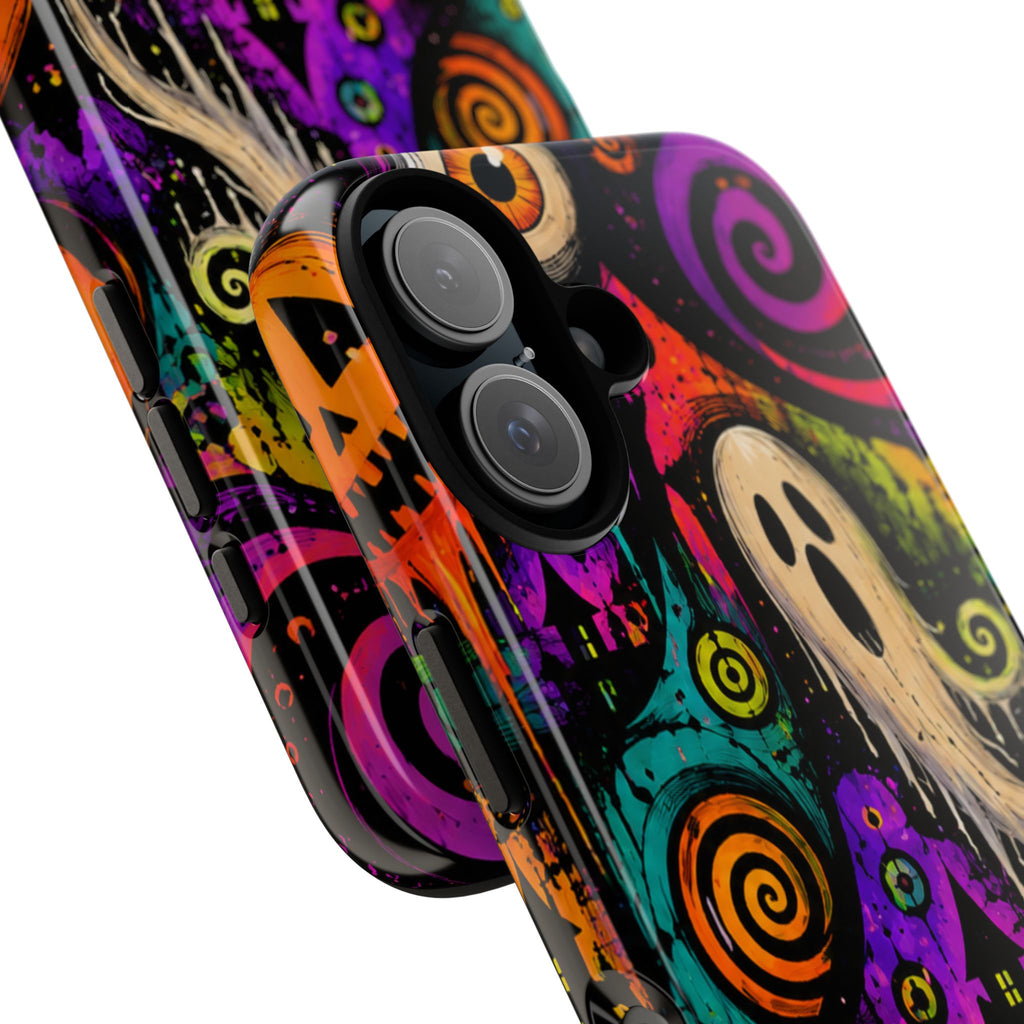 Halloween Ghost Phone Case — Colorful Spooky Skull & Haunted House Tough Case