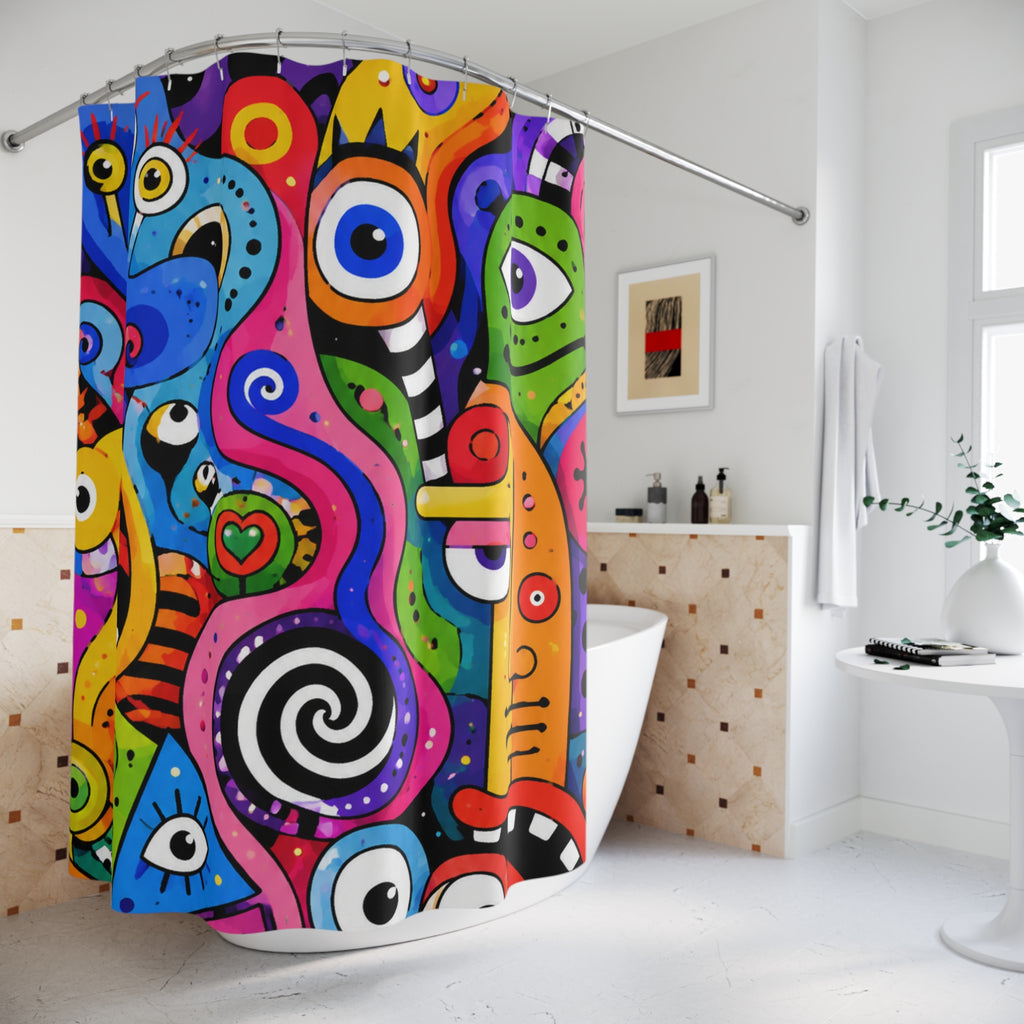 Abstract Colorful Faces Shower Curtain — Vibrant Pop Art Bathroom Decor