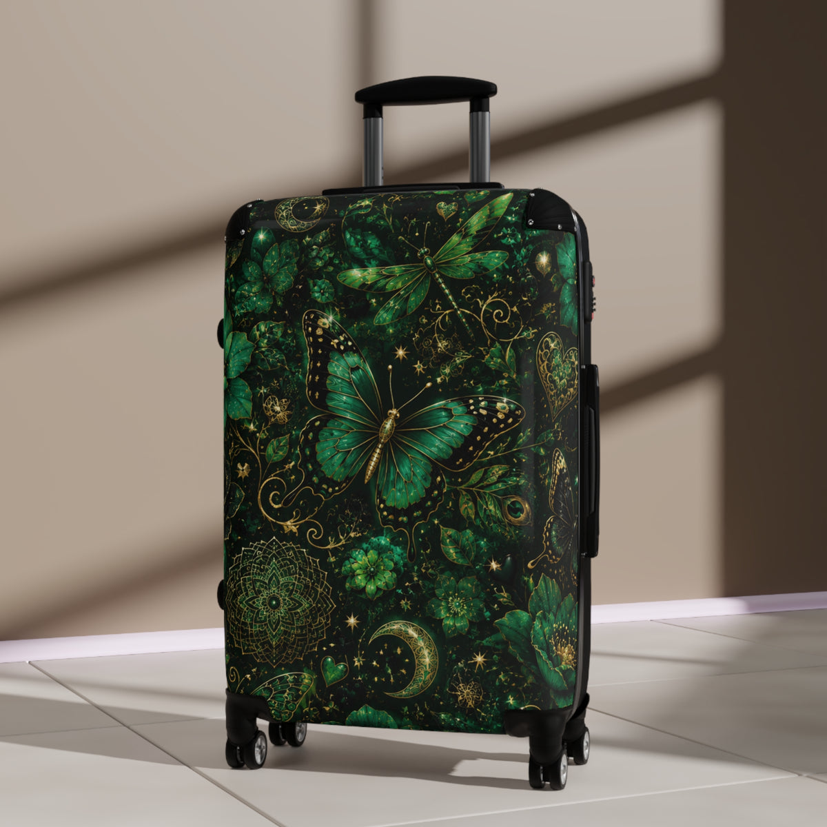 Emerald Butterfly Suitcase — Green Mandala Travel Luggage