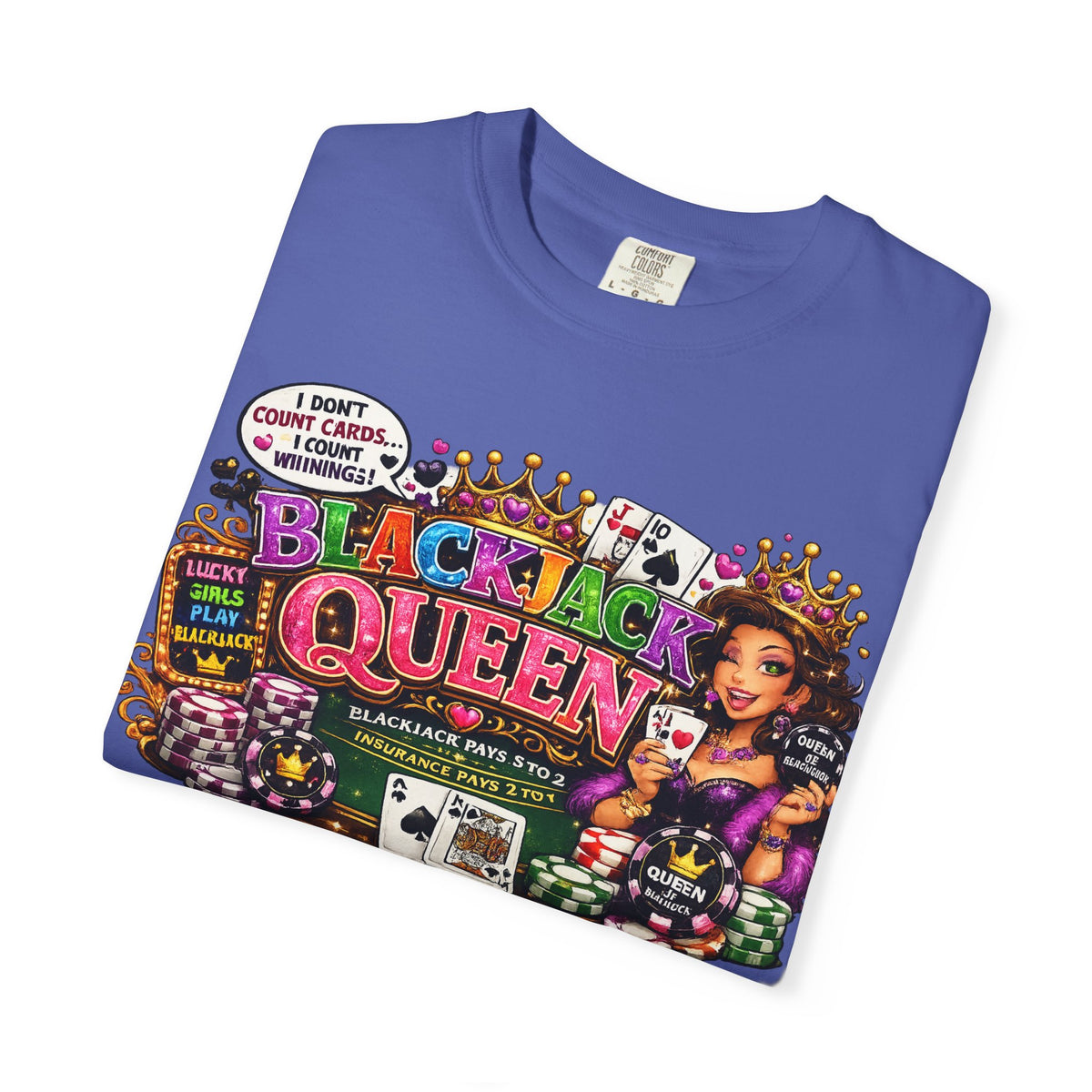 Blackjack Queen T-shirt | Casino Card Dealer Illustration