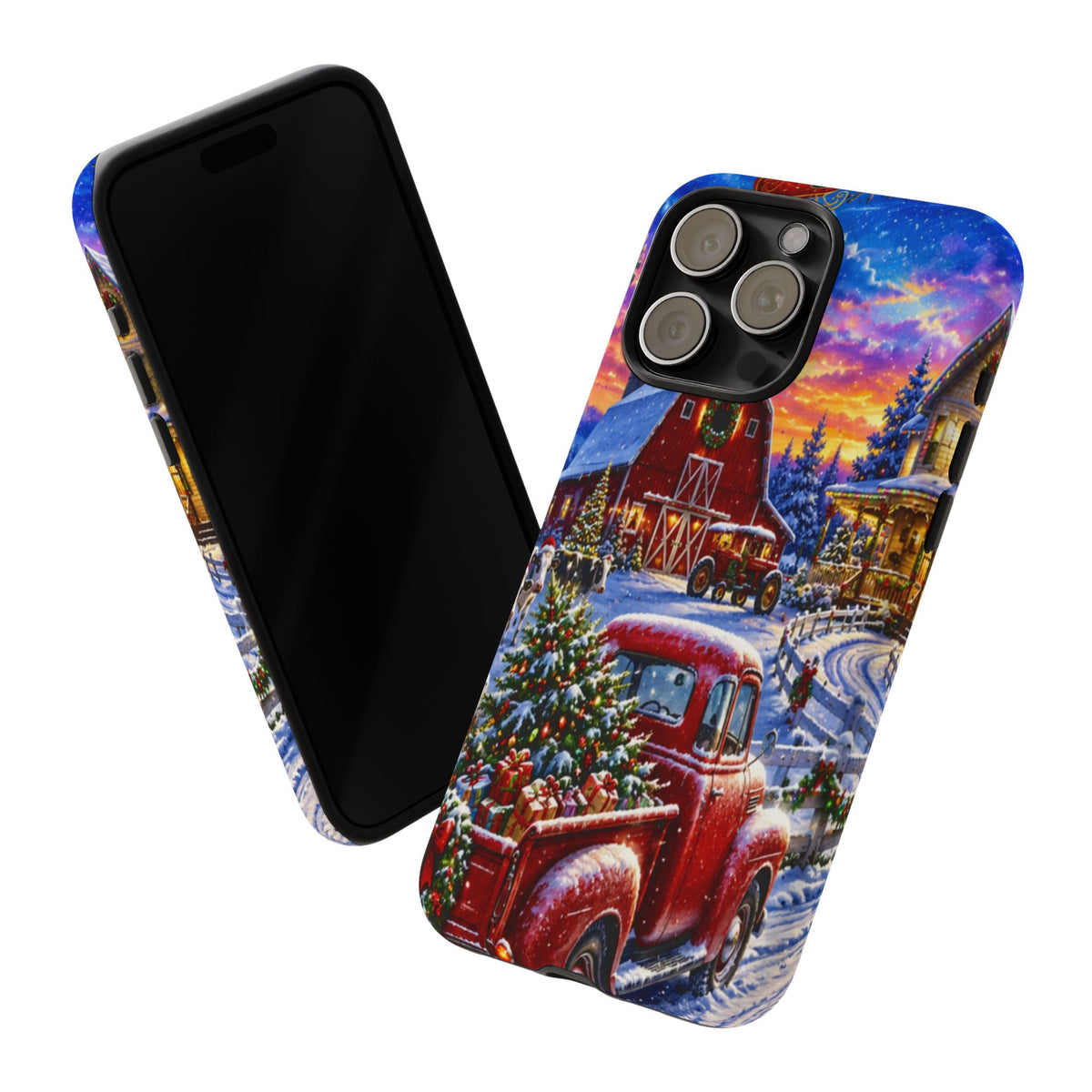 Christmas Farm Phone Case — Vintage Red Truck in Snowy Holiday Scene