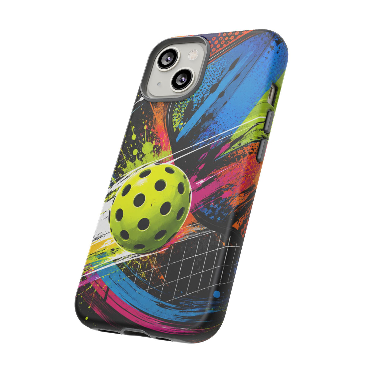 Pickleball Phone Case – Neon Paddle & Ball Splash Tough Case