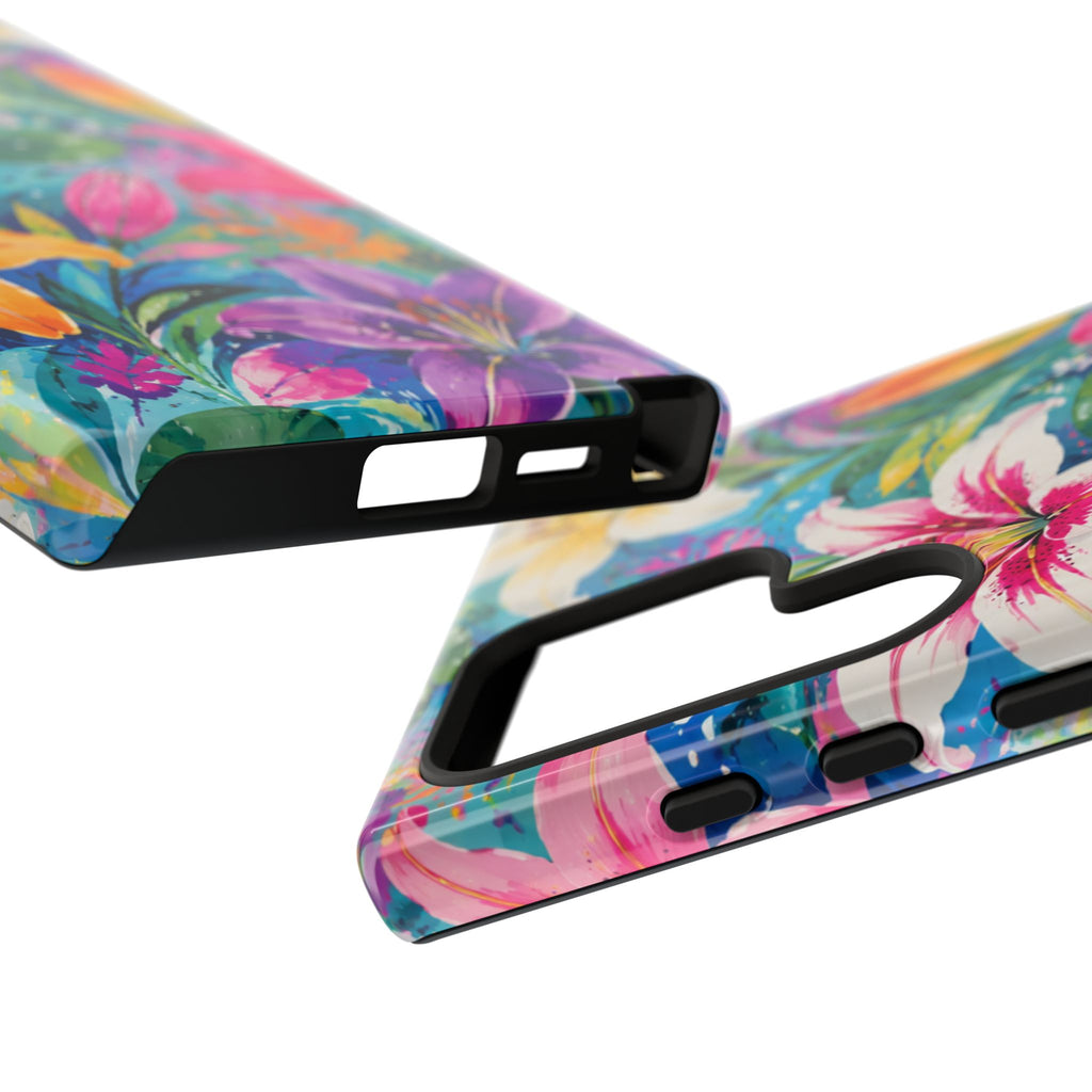Floral Lily Tough Phone Case — Colorful Tropical Flower Protective Cover