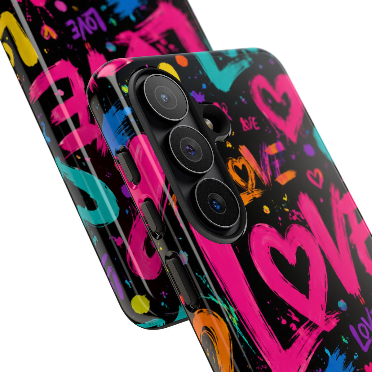 Phone Case — Neon Graffiti "Love" Hearts Protective Tough Case