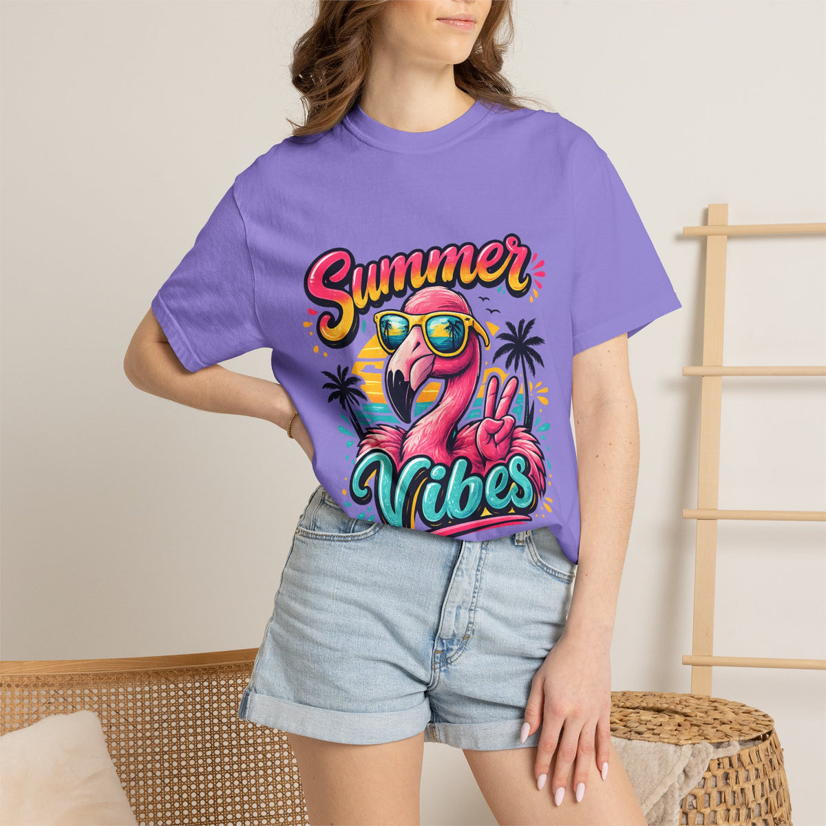Summer Vibes Flamingo T-Shirt | Tropical Beach Graphic