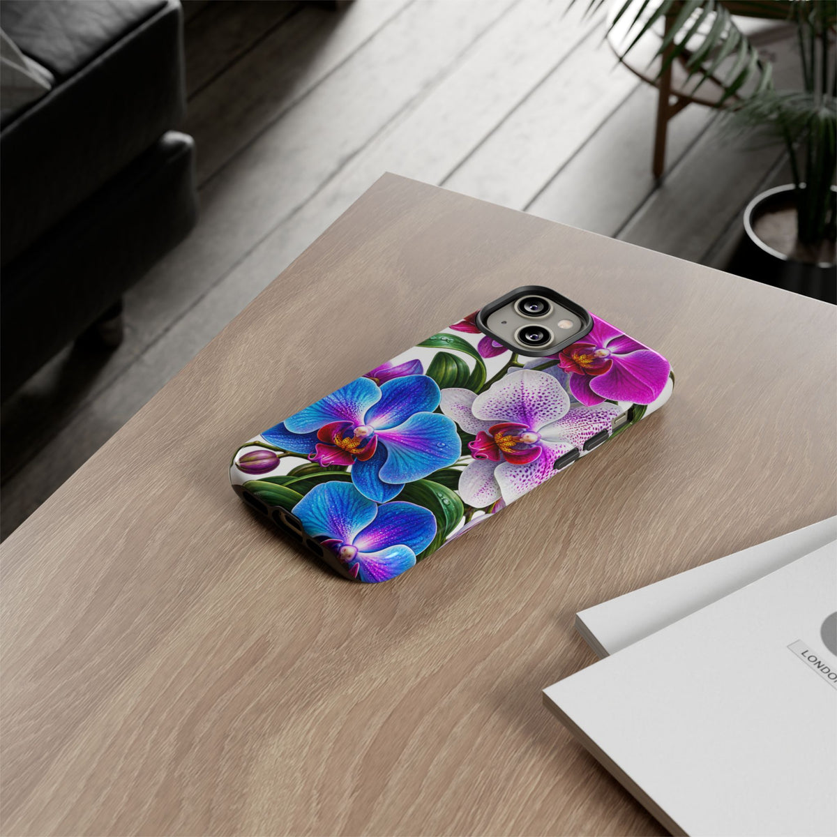 Orchid Floral Tough Phone Case – Vibrant Blue & Pink Orchid Protective Cover