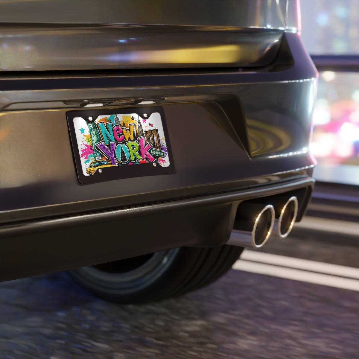 New York graffiti skyline Vanity Plate | Statue of Liberty taxi