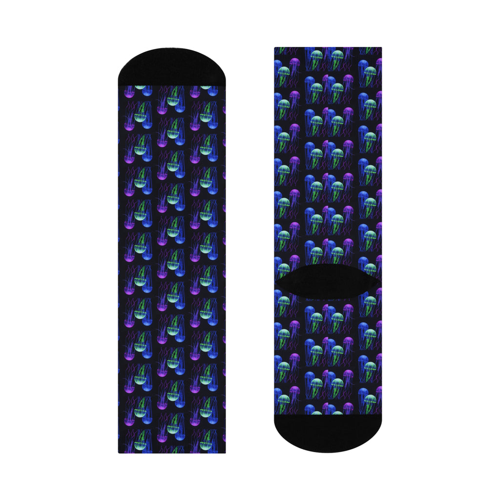 Jellyfish Pattern Crew Socks — Neon Ocean Cushioned Socks
