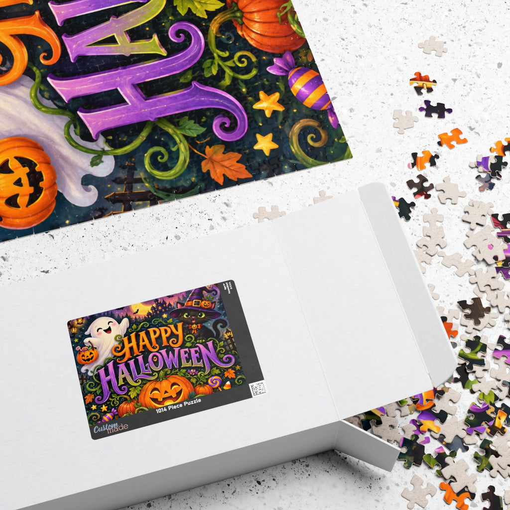 Happy Halloween Jigsaw Puzzle — Festive Pumpkin, Ghost & Witch Cat Puzzle (110/252/520/1014 pcs)