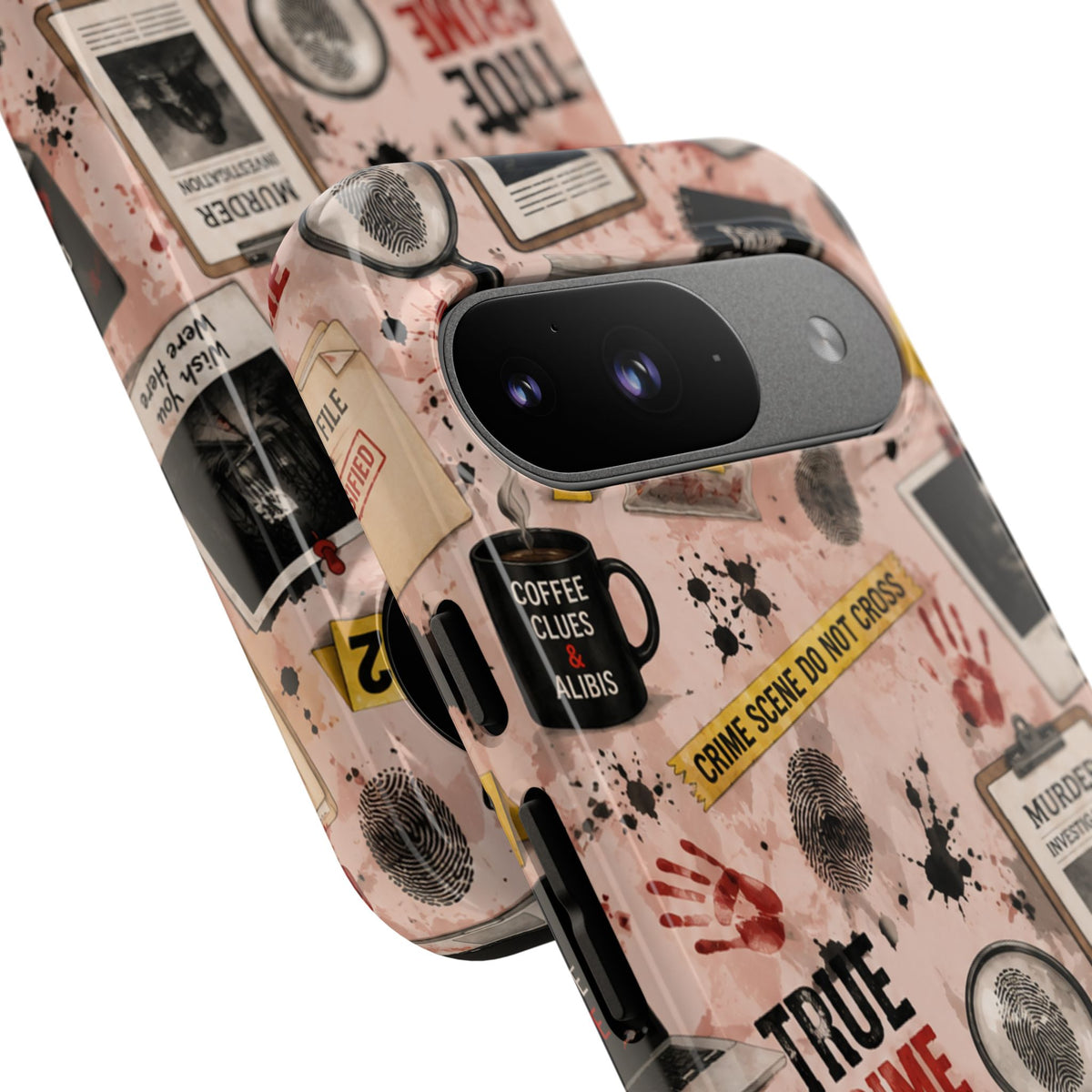 True Crime Pattern Phone Case – Detective Evidence, Crime Scene Tape & 'True Crime' Design