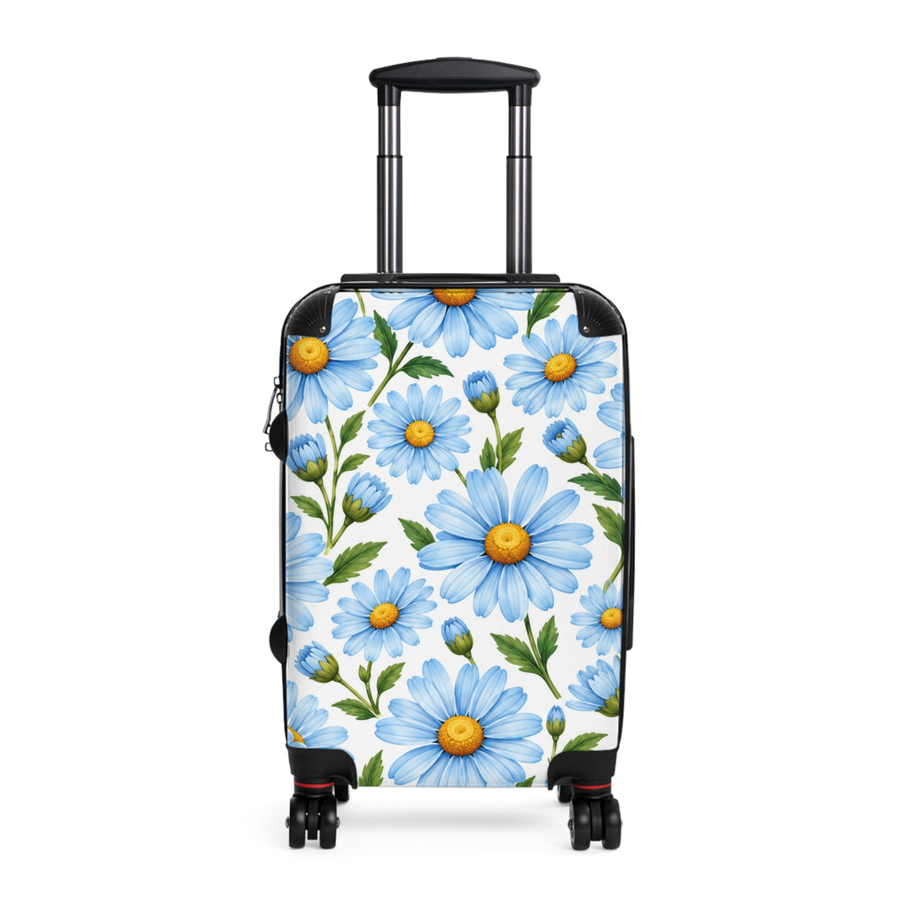 Blue Daisy Floral Suitcase – Lightweight Rolling Carry-On Travel Luggage