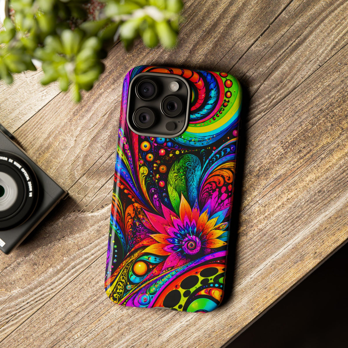 Psychedelic Floral Phone Case — Vibrant Swirl Tough Protective Cover