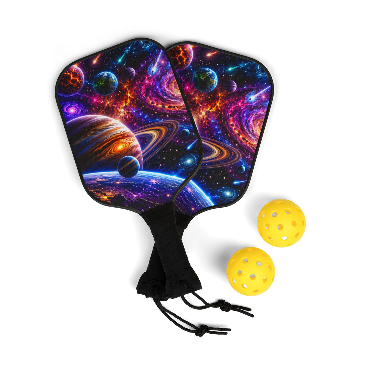 Pickleball Paddle Set — Cosmic Galaxy Design Pickleball Kit (2 Paddles + Balls)