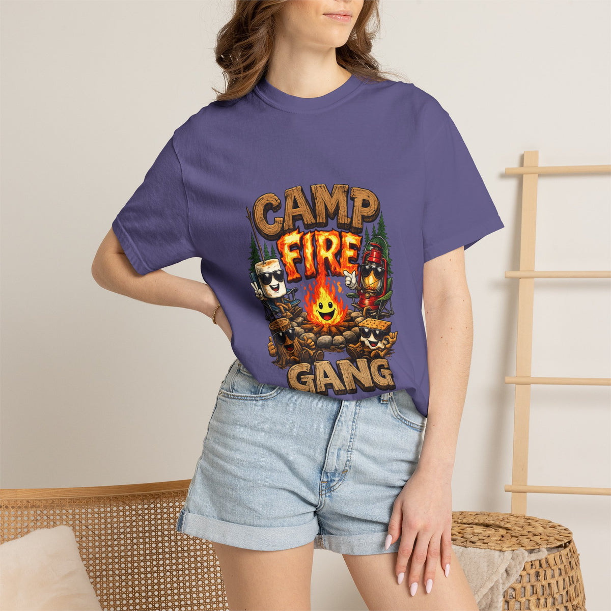 Campfire Gang T-Shirt | Camping Cartoon S'mores Bonfire Design