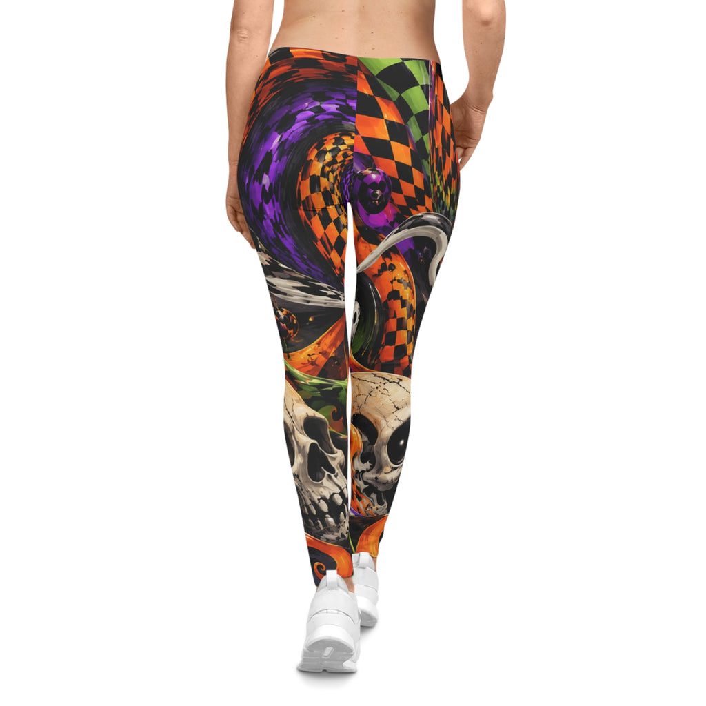 Halloween Skull Checkered Leggings — Spooky Allover Print