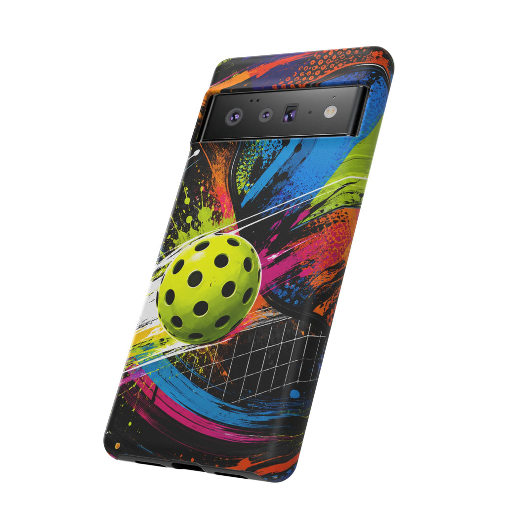 Pickleball Phone Case – Neon Paddle & Ball Splash Tough Case