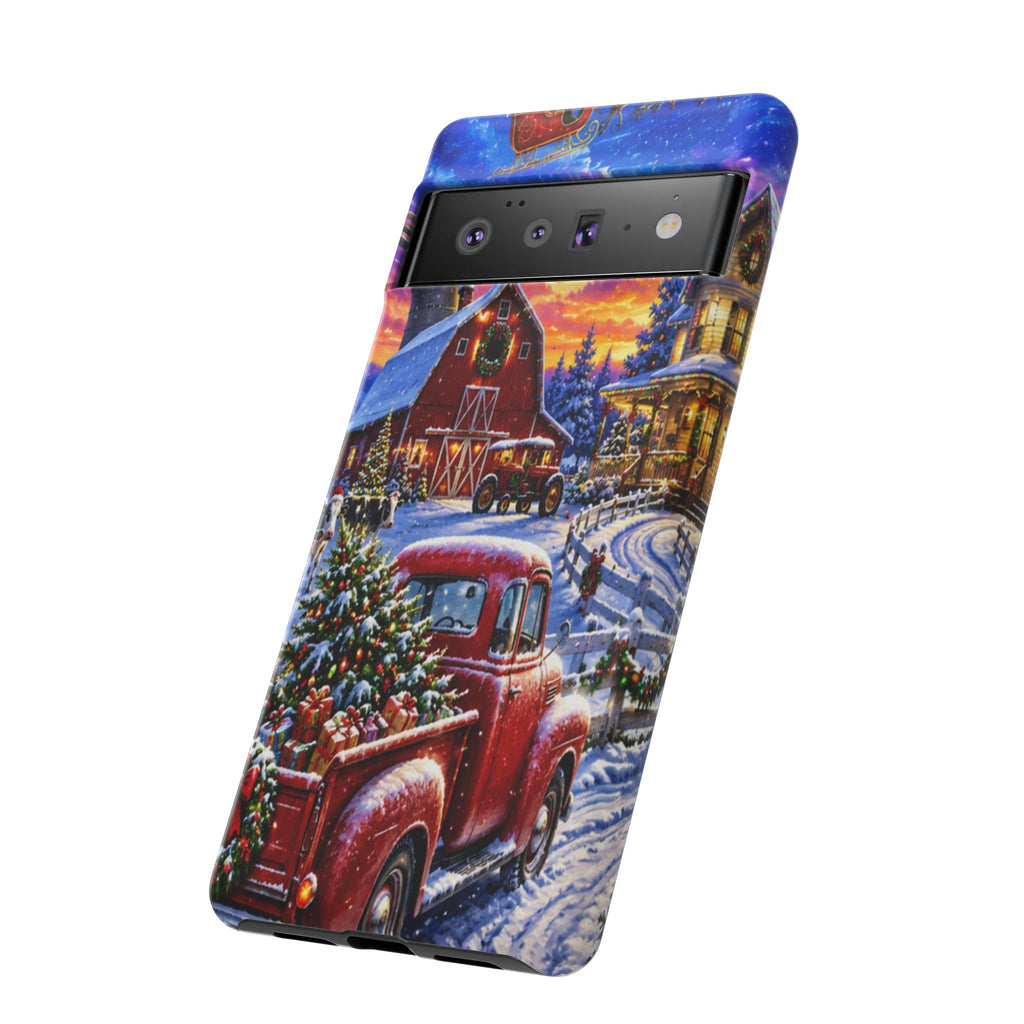 Christmas Farm Phone Case — Vintage Red Truck in Snowy Holiday Scene
