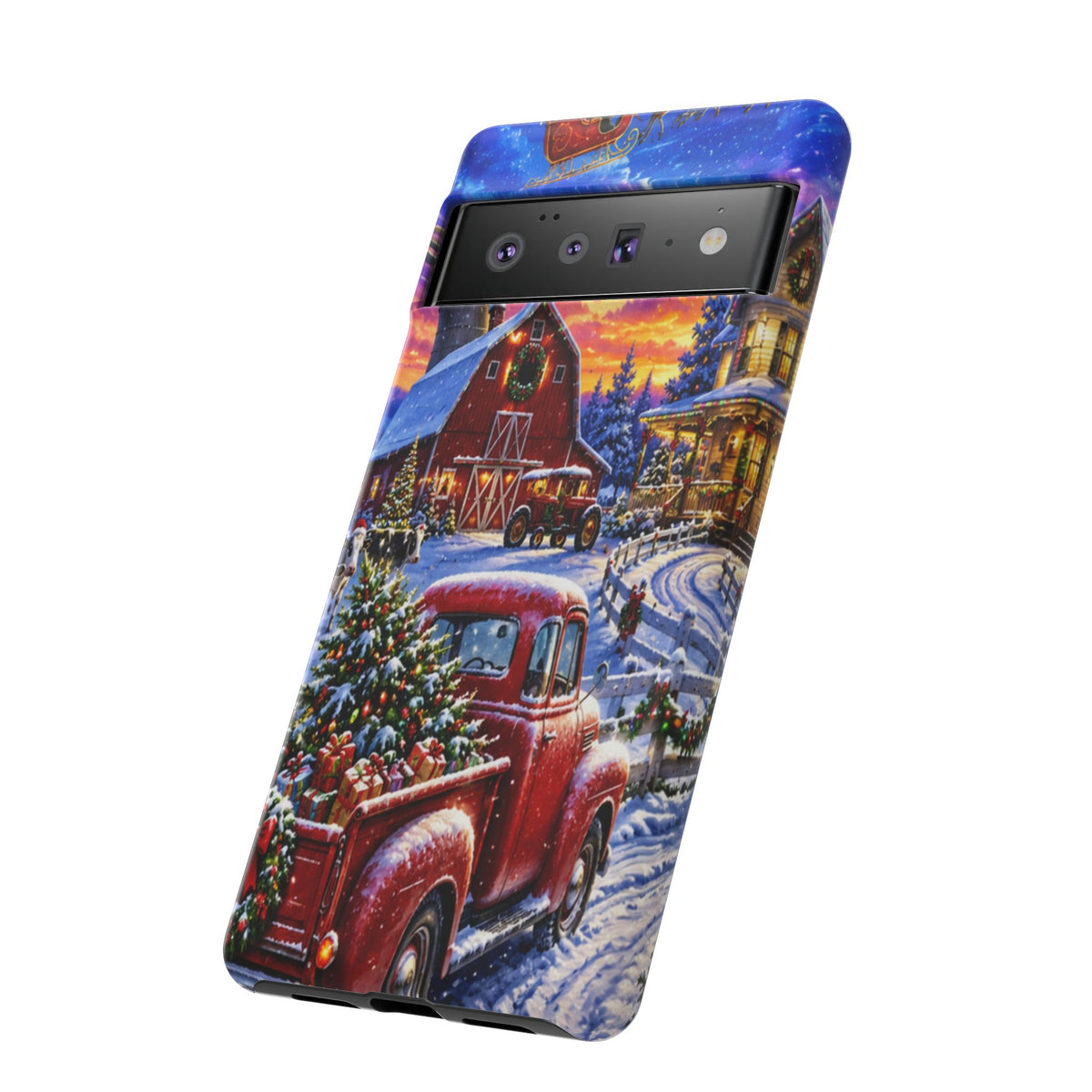 Christmas Farm Phone Case — Vintage Red Truck in Snowy Holiday Scene