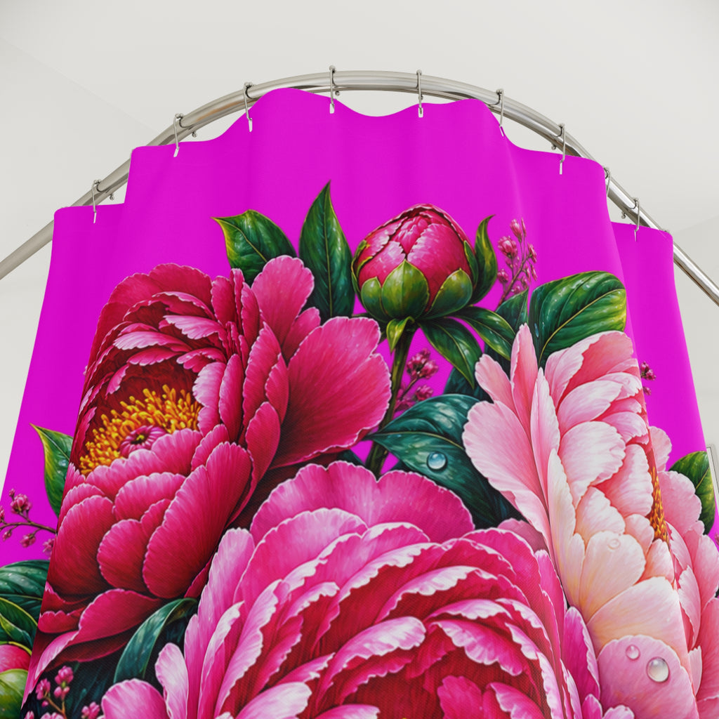 Vibrant Peony Shower Curtain — Bold Pink Floral Bathroom Decor