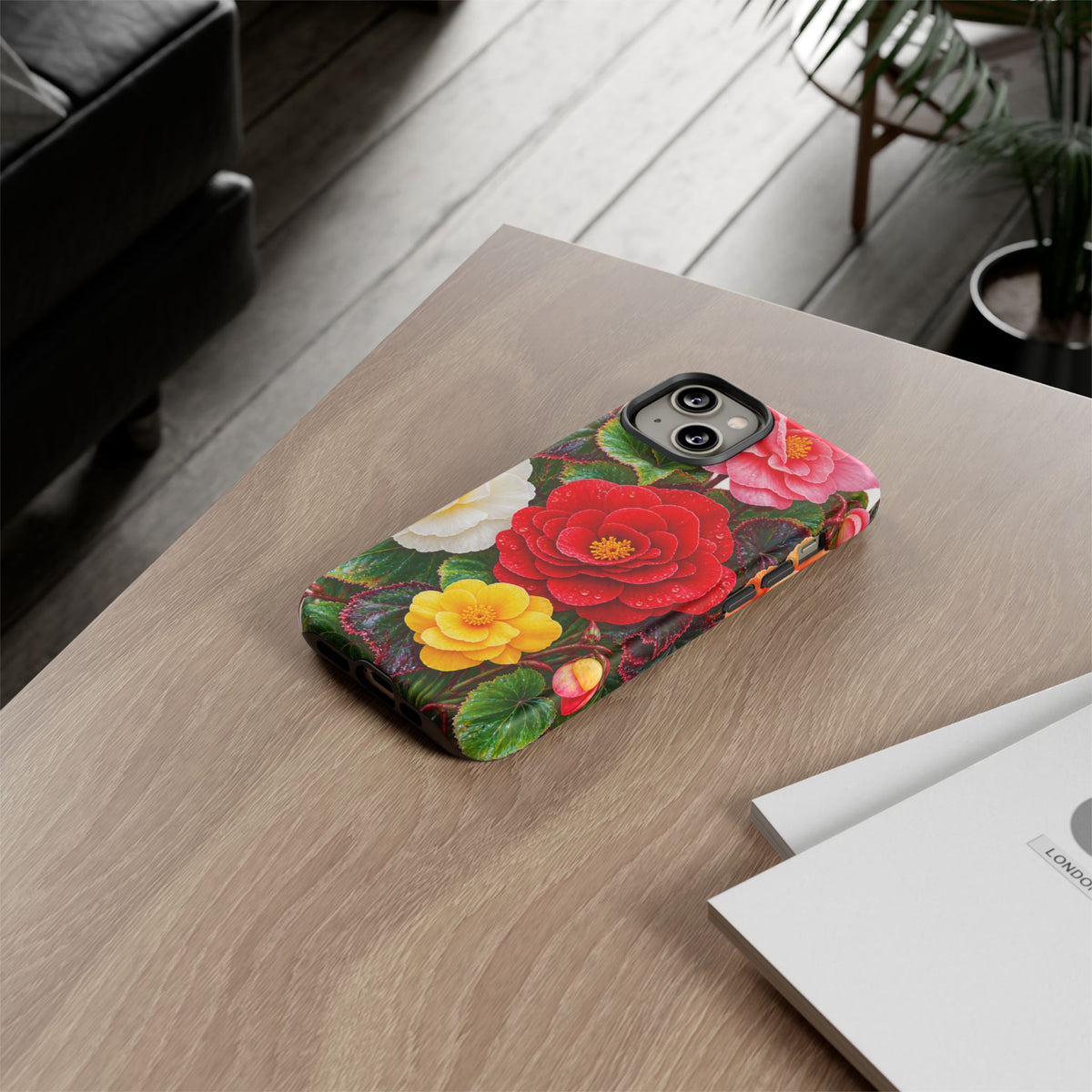 Floral Begonia Phone Case — Vibrant Red, Pink & Yellow Blossom Protective Cover