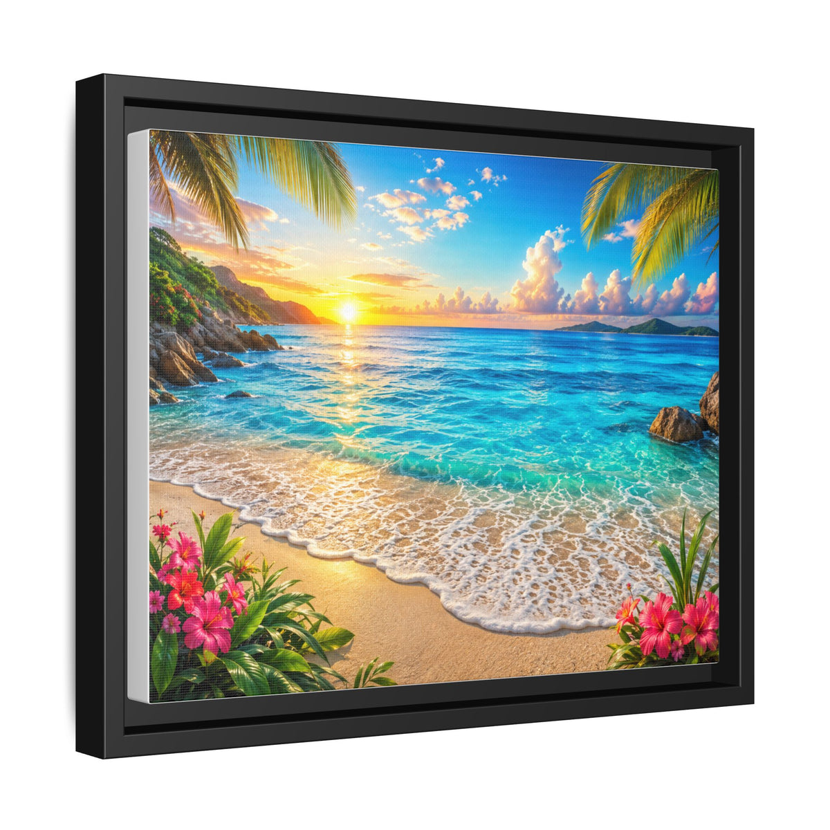 Framed Beach Sunset Matte Canvas Wall Art — Tropical Ocean Sunrise Decor