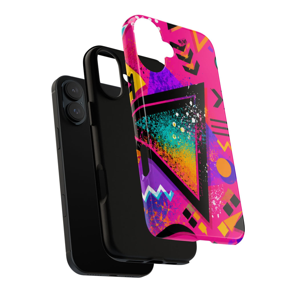 Retro 80s Geometric Phone Case — Neon Triangle Tough Case