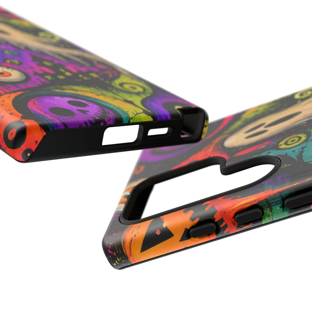 Halloween Ghost Phone Case — Colorful Spooky Skull & Haunted House Tough Case