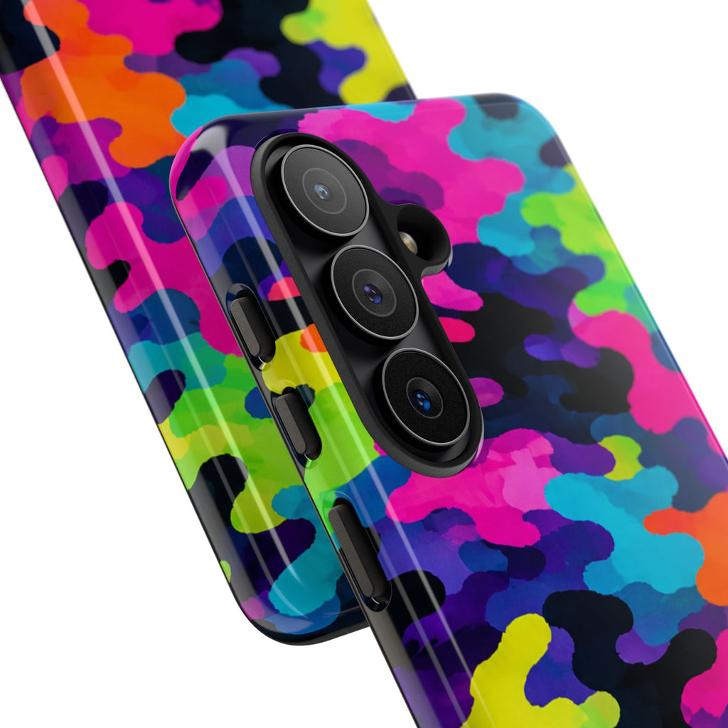 Neon Camo Tough Phone Case — Bright Rainbow Protective iPhone Cover