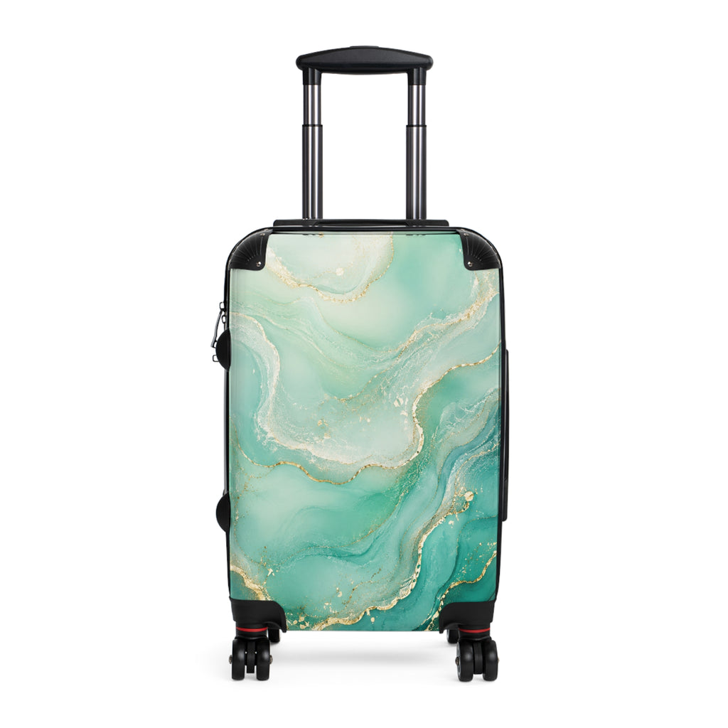Teal Marble Carry-On Suitcase — Elegant Travel Luggage with Gold Vein Design
