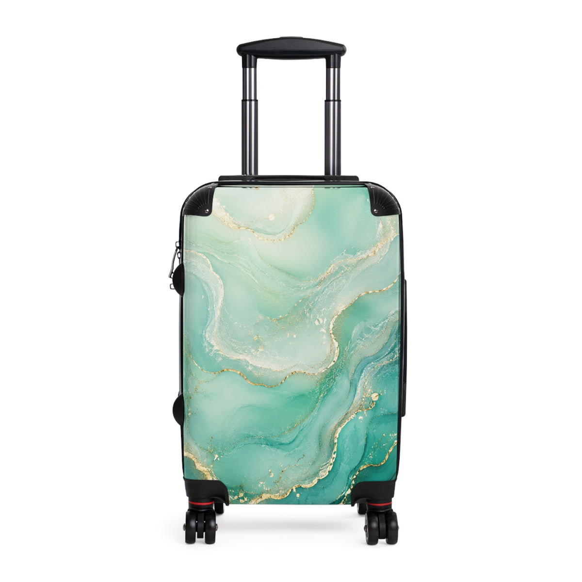 Teal Marble Carry-On Suitcase — Elegant Travel Luggage with Gold Vein Design