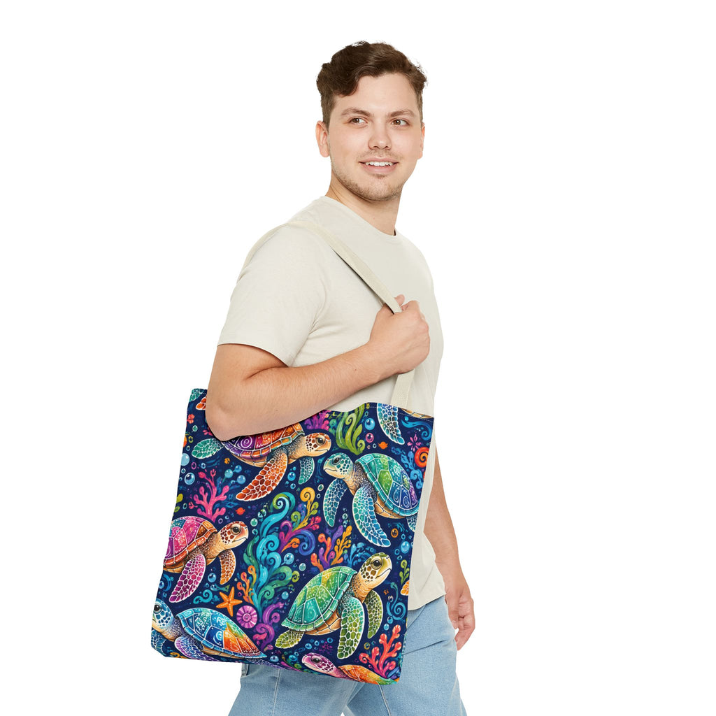 Colorful Sea Turtles Tote Bag — Vibrant Ocean Art Beach Tote