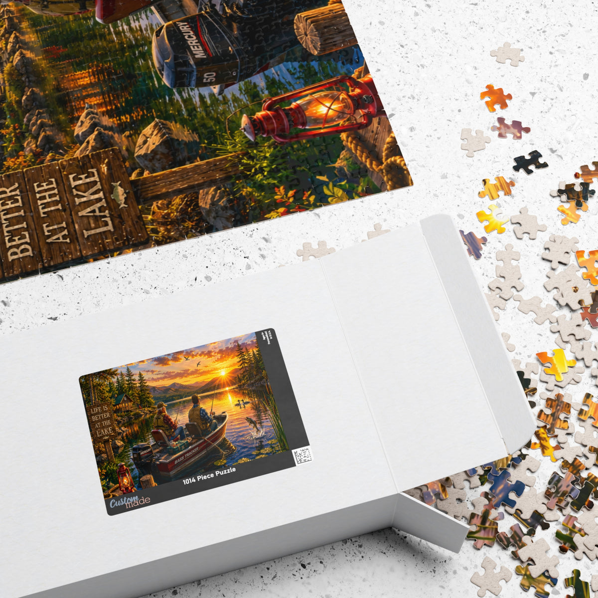 Lake Sunset Fishing Puzzle — "Life Is Better at the Lake" Scenic Jigsaw (110–1014 pcs)