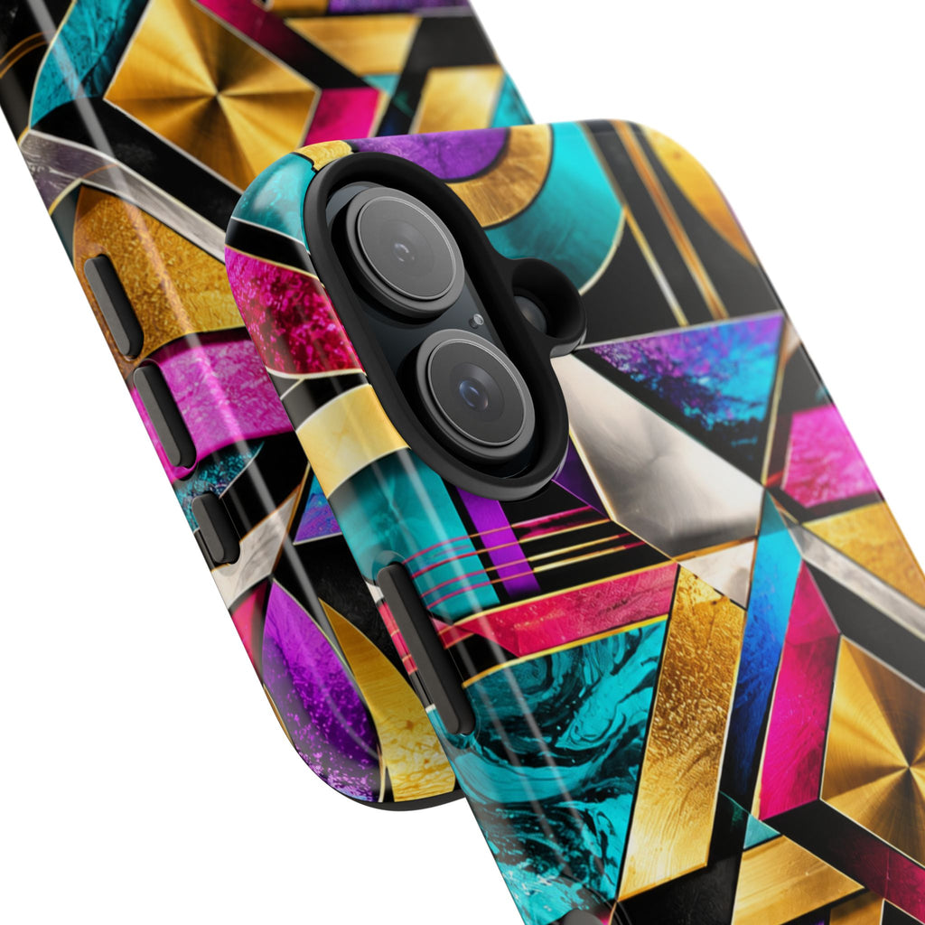 Geometric Art Deco Tough Phone Case — Vibrant Gold, Teal & Magenta Pattern