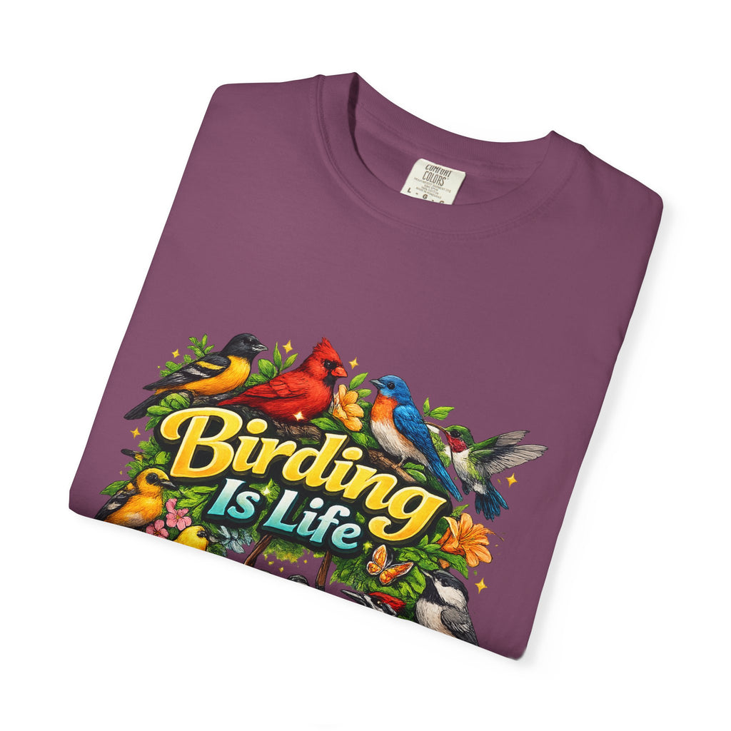 Birding Is Life T-shirt | Colorful Songbirds, Binoculars, Floral Design
