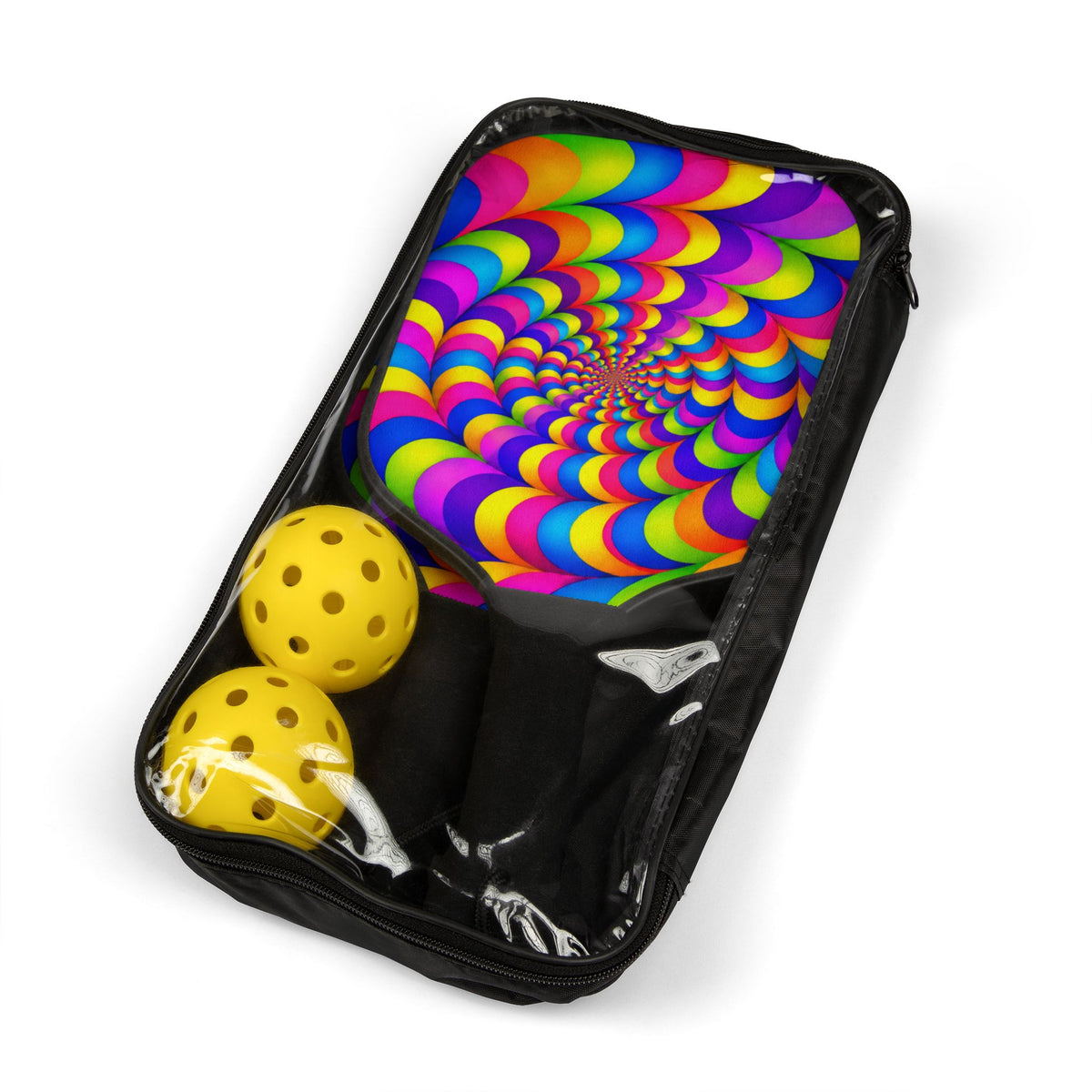 Pickleball Paddle Set — Neon Psychedelic Spiral Design Kit with Balls