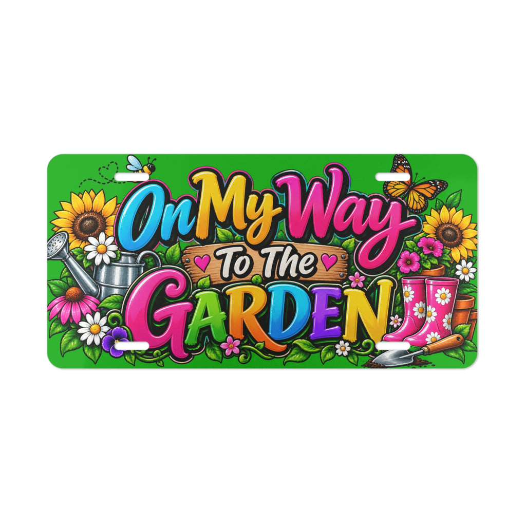 On My Way to the Garden Vanity Plate — Colorful Gardening License Plate Decor