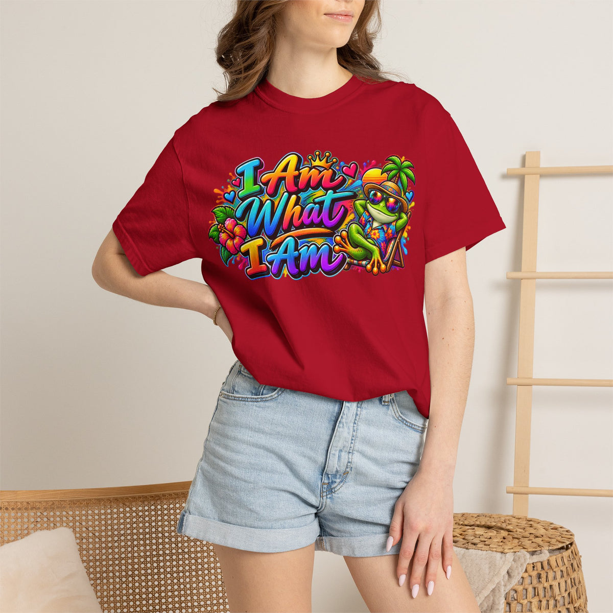 T-Shirt — "I Am What I Am" Colorful Tropical Frog Graphic Tee