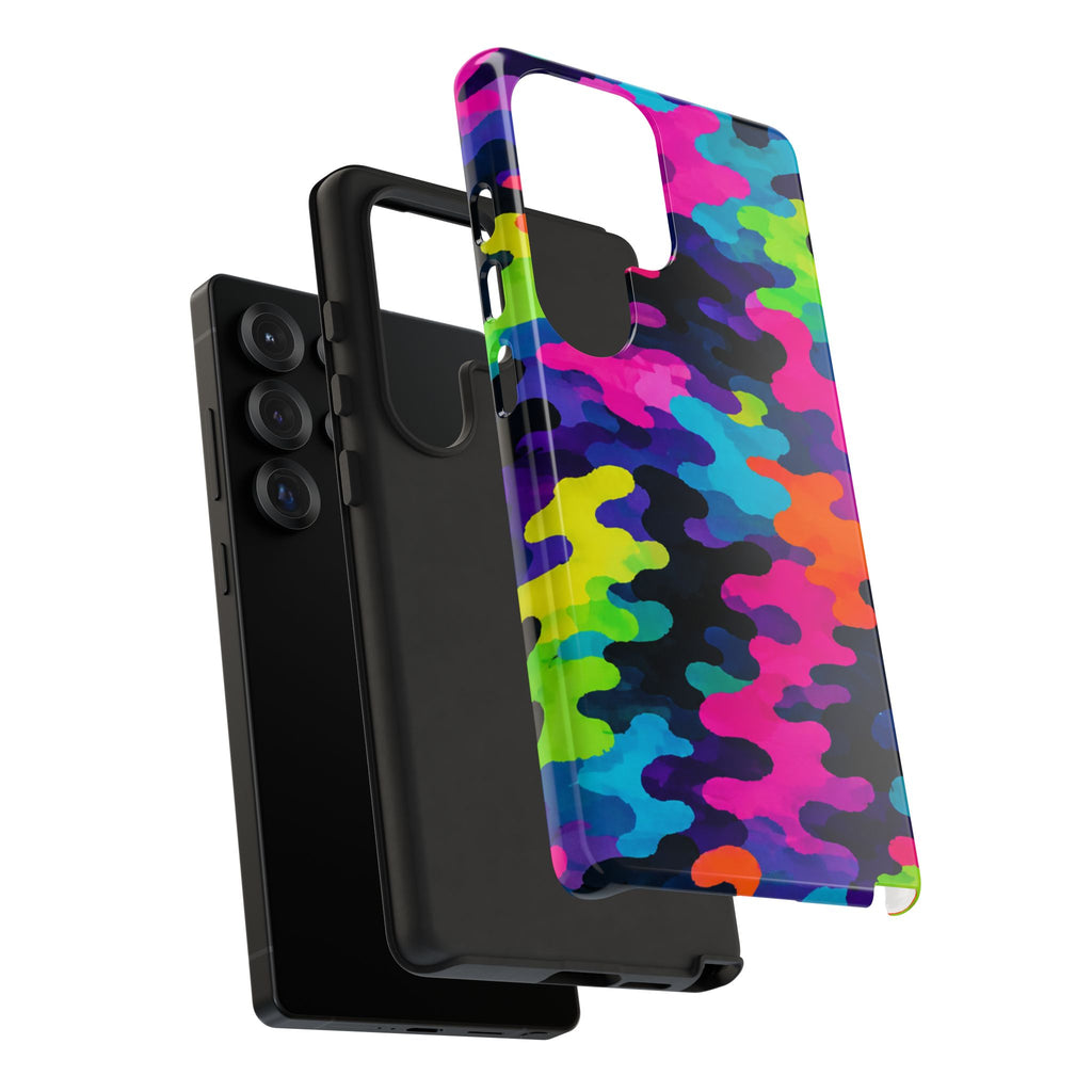 Neon Camo Tough Phone Case — Bright Rainbow Protective iPhone Cover