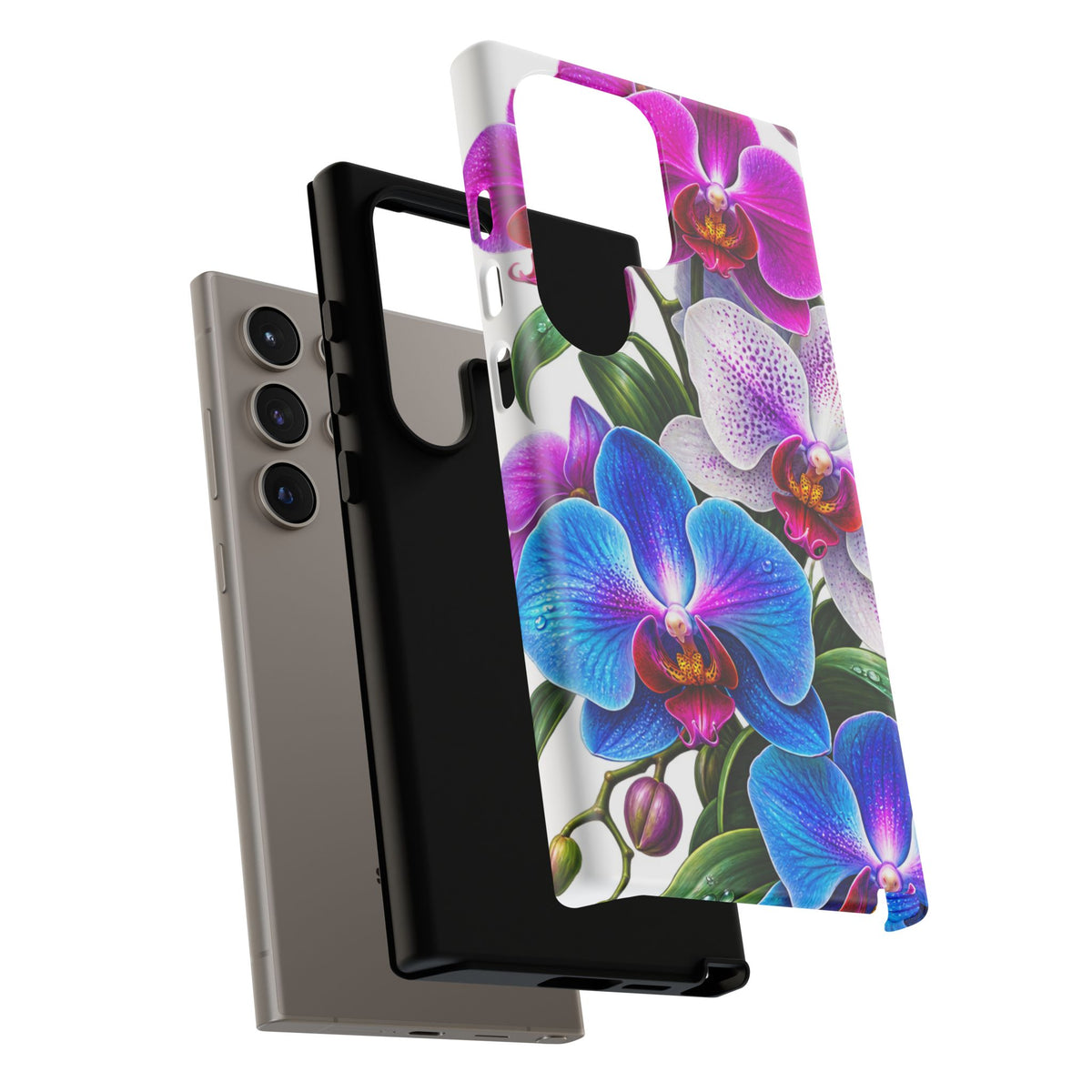 Orchid Floral Tough Phone Case – Vibrant Blue & Pink Orchid Protective Cover
