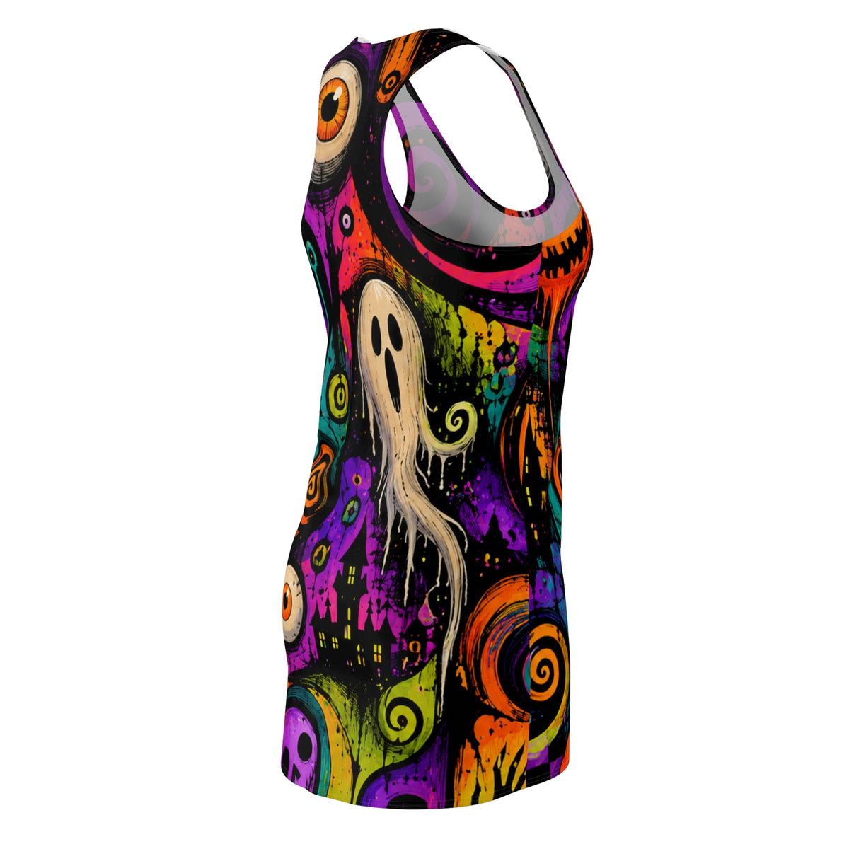 Halloween Ghost Racerback Dress — Colorful Spooky All-Over Print