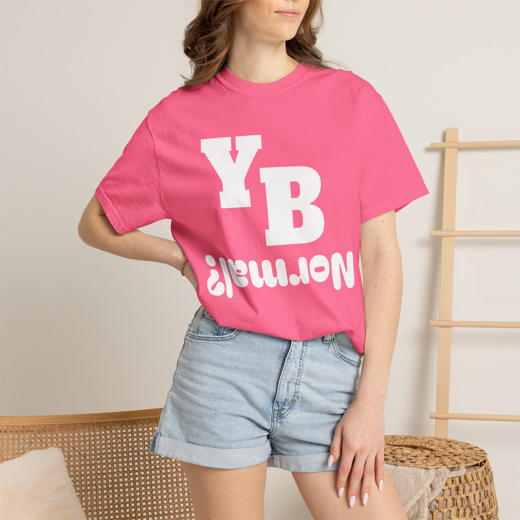 Funny 'YB ¿Normal?' Graphic T-Shirt — Upside-Down Retro Typography Tee